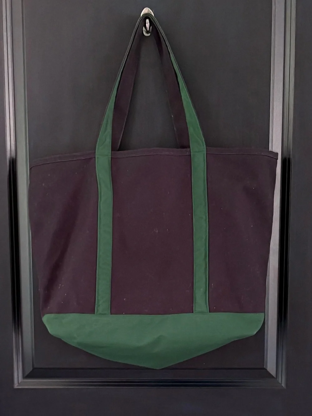 Vintage Lands’ End Canvas Open Tote Bag USA Made Brown Green Boat & Tote Large